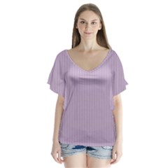 Wisteria Purple - V-neck Flutter Sleeve Top by FashionLane