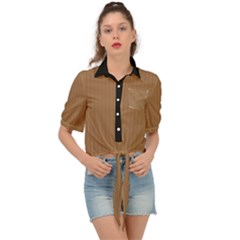 Bone Brown - Tie Front Shirt  by FashionLane