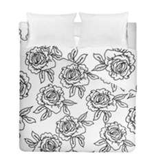 Line Art Black And White Rose Duvet Cover Double Side (full/ Double Size) by MintanArt