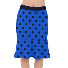 Large Black Polka Dots On Absolute Zero Blue - Short Mermaid Skirt by FashionLane