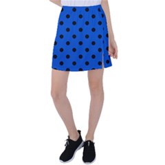 Large Black Polka Dots On Absolute Zero Blue - Tennis Skirt by FashionLane