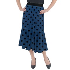Large Black Polka Dots On Aegean Blue - Midi Mermaid Skirt by FashionLane