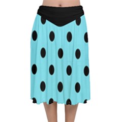 Large Black Polka Dots On Arctic Blue - Velvet Flared Midi Skirt by FashionLane
