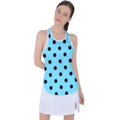 Large Black Polka Dots On Arctic Blue - Racer Back Mesh Tank Top by FashionLane