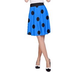 Large Black Polka Dots On Azure Blue - A-line Skirt by FashionLane