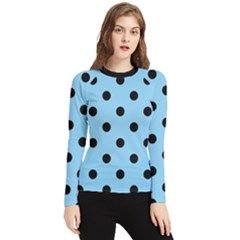 Large Black Polka Dots On Baby Blue - Women s Long Sleeve Rash Guard by FashionLane