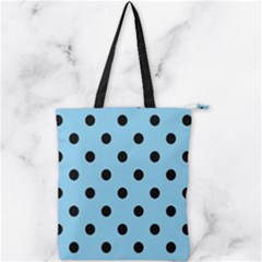 Large Black Polka Dots On Baby Blue - Double Zip Up Tote Bag by FashionLane