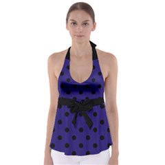 Large Black Polka Dots On Berry Blue - Babydoll Tankini Top by FashionLane