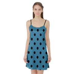 Large Black Polka Dots On Blue Moon - Satin Night Slip by FashionLane