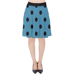 Large Black Polka Dots On Blue Moon - Velvet High Waist Skirt by FashionLane