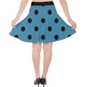 Large Black Polka Dots On Blue Moon - Velvet High Waist Skirt View2