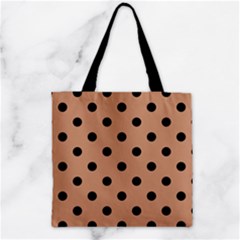 Large Black Polka Dots On Antique Brass Brown - Zipper Grocery Tote Bag by FashionLane