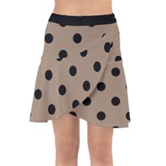 Large Black Polka Dots On Beaver Brown - Wrap Front Skirt by FashionLane