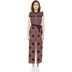 Large Black Polka Dots On Bole Brown - Women s Frill Top Jumpsuit by FashionLane