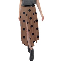Large Black Polka Dots On Brown Bear - Velour Split Maxi Skirt by FashionLane