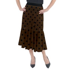 Large Black Polka Dots On Brunette Brown - Midi Mermaid Skirt by FashionLane