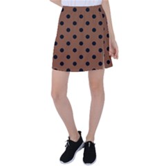 Large Black Polka Dots On Caramel Cafe Brown - Tennis Skirt by FashionLane