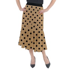 Large Black Polka Dots On Pale Brown - Midi Mermaid Skirt by FashionLane