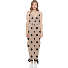 Large Black Polka Dots On Toasted Almond Brown - Sleeveless Tie Ankle Jumpsuit by FashionLane
