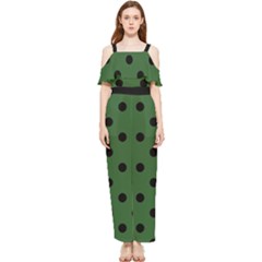 Large Black Polka Dots On Basil Green - Draped Sleeveless Chiffon Jumpsuit by FashionLane
