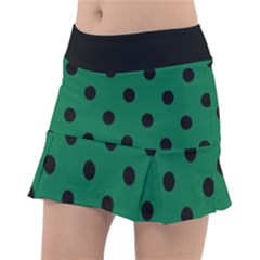 Large Black Polka Dots On Cadmium Green - Tennis Skorts by FashionLane