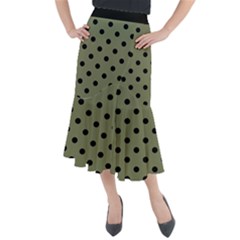 Large Black Polka Dots On Calliste Green - Midi Mermaid Skirt by FashionLane