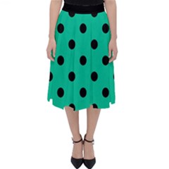 Large Black Polka Dots On Caribbean Green - Classic Midi Skirt by FashionLane