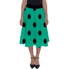 Large Black Polka Dots On Caribbean Green - Perfect Length Midi Skirt by FashionLane