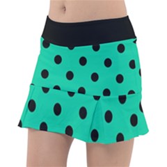 Large Black Polka Dots On Caribbean Green - Tennis Skorts by FashionLane