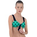 Large Black Polka Dots On Caribbean Green - Front Tie Bikini Top View1