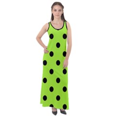 Large Black Polka Dots On Chartreuse Green - Sleeveless Velour Maxi Dress by FashionLane