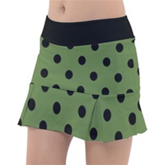 Large Black Polka Dots On Crocodile Green - Tennis Skorts by FashionLane