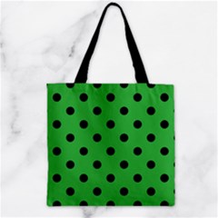 Large Black Polka Dots On Just Green - Zipper Grocery Tote Bag by FashionLane