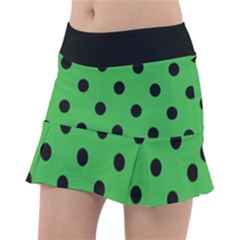Large Black Polka Dots On Just Green - Tennis Skorts by FashionLane