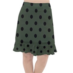 Large Black Polka Dots On Kombu Green - Fishtail Chiffon Skirt by FashionLane