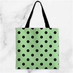 Large Black Polka Dots On Pale Green - Zipper Grocery Tote Bag by FashionLane