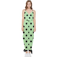 Large Black Polka Dots On Pale Green - Sleeveless Tie Ankle Jumpsuit by FashionLane