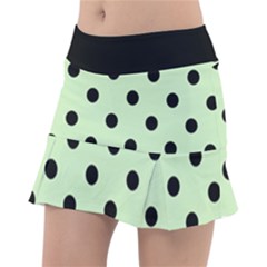 Large Black Polka Dots On Tea Green - Tennis Skorts by FashionLane