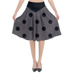Large Black Polka Dots On Ash Grey - Flared Midi Skirt by FashionLane
