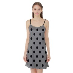 Large Black Polka Dots On Battleship Grey - Satin Night Slip by FashionLane