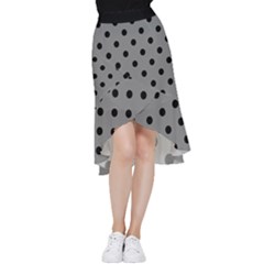 Large Black Polka Dots On Battleship Grey - Frill Hi Low Chiffon Skirt by FashionLane
