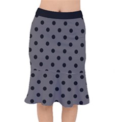 Large Black Polka Dots On Carbon Grey - Short Mermaid Skirt by FashionLane