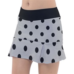 Large Black Polka Dots On Chalice Silver Grey - Tennis Skorts by FashionLane