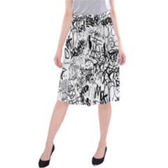 Black And White Graffiti Abstract Collage Midi Beach Skirt by dflcprintsclothing