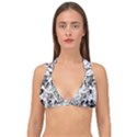Black And White Graffiti Abstract Collage Double Strap Halter Bikini Top View1