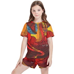 Dragon Metallizer Kids  Tee And Sports Shorts Set by HermanTelo