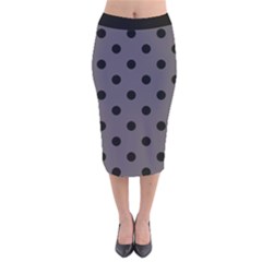 Large Black Polka Dots On Dark Smoke Grey - Velvet Midi Pencil Skirt by FashionLane