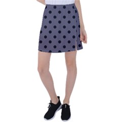 Large Black Polka Dots On Dark Smoke Grey - Tennis Skirt by FashionLane