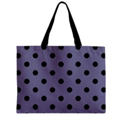 Large Black Polka Dots On Flint Grey - Zipper Mini Tote Bag by FashionLane