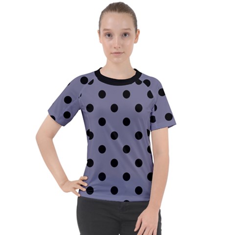 Large Black Polka Dots On Flint Grey - Women s Sport Raglan Tee by FashionLane